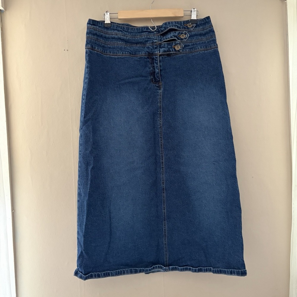 VTG Sunshine Apparel Womens Modest Midi Maxi Denim Skirt Size 14W Western 90s